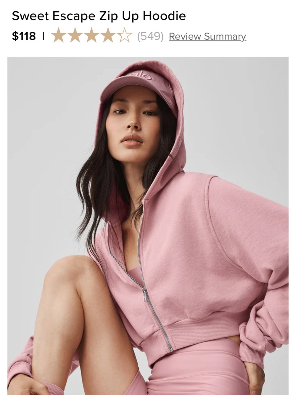 ALO Sweet Escape Zip Up Hoodie - Vintage Pink, Size M - Picture 3 of 5